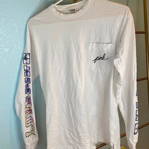 PINK VS XS White long sleeve crew neck front pocket